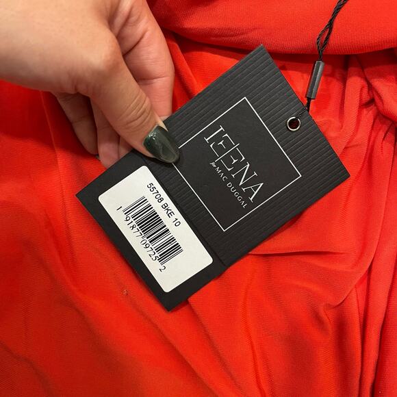 IEENA FOR MAC DUGGAL 55708 Long Sleeve Keyhole Knot Front Draped Gown Red 10 NEW - Picture 5 of 8